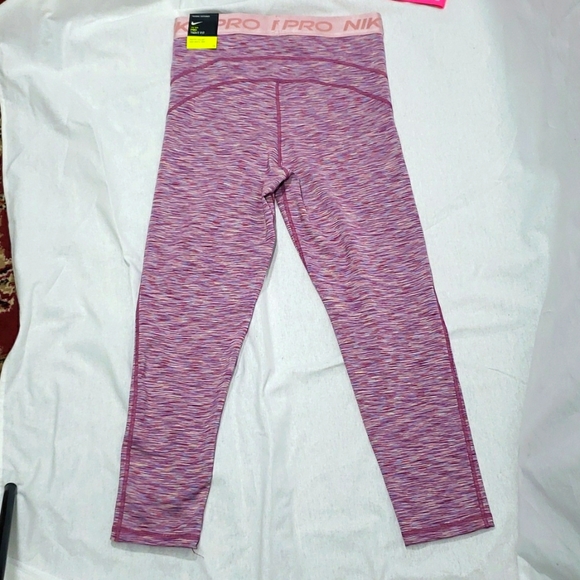 NWT Nike Pro Women's Glaze Pink Dri-Fit High-Waisted Crop Tights, Size Medium - Picture 7 of 10